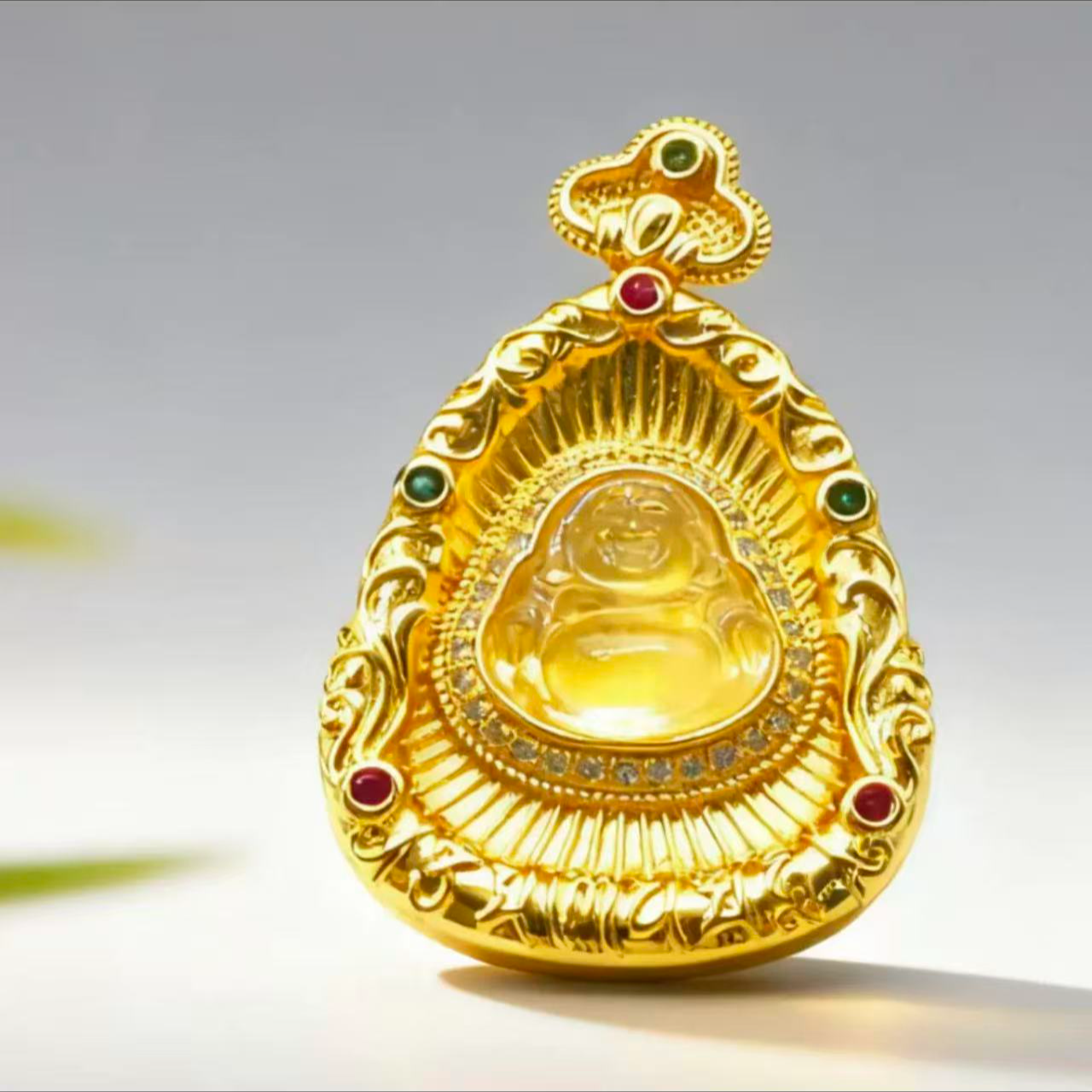 【安欣】国潮风天然金珀佛公佛牌吊坠赠链镶嵌合金【LS05】