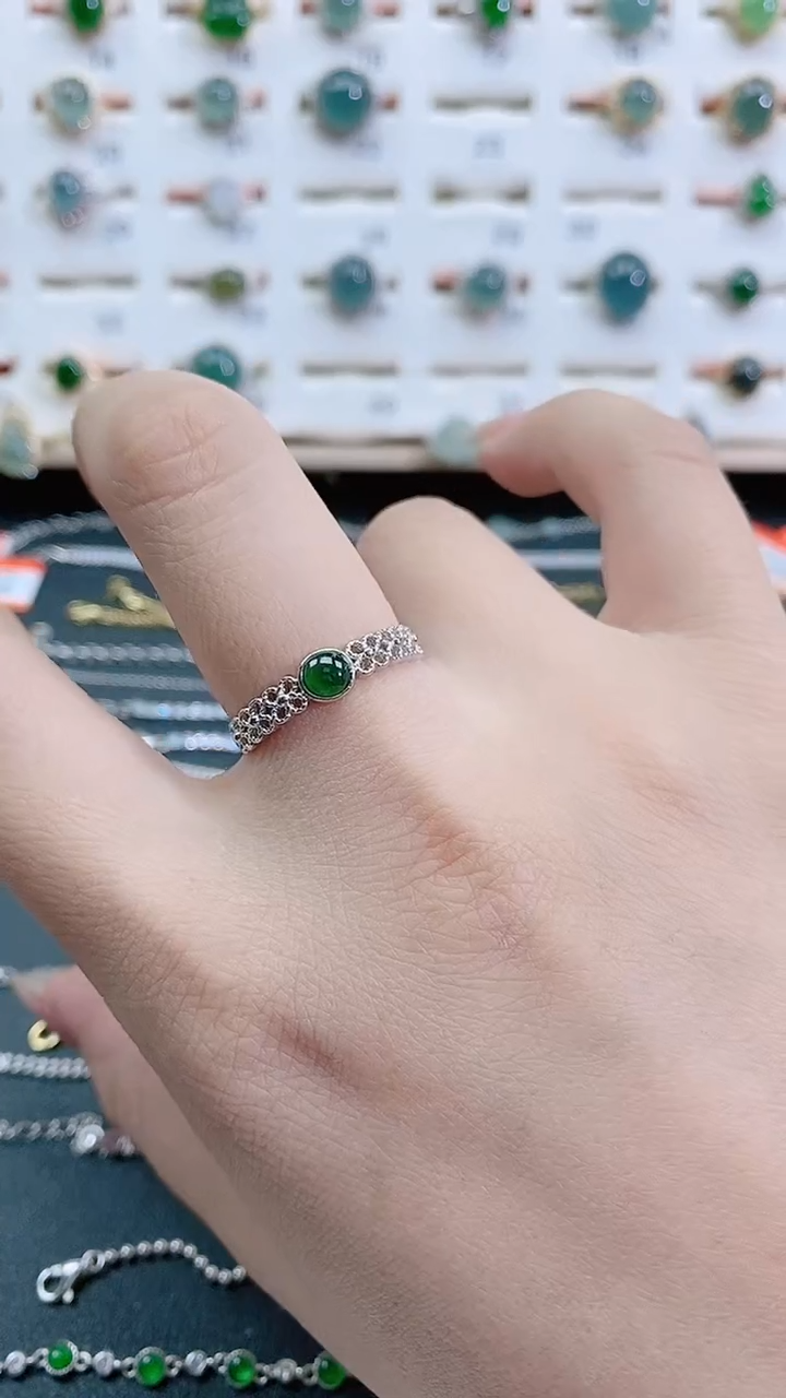 银S925镶嵌戒指翡翠天然翡翠