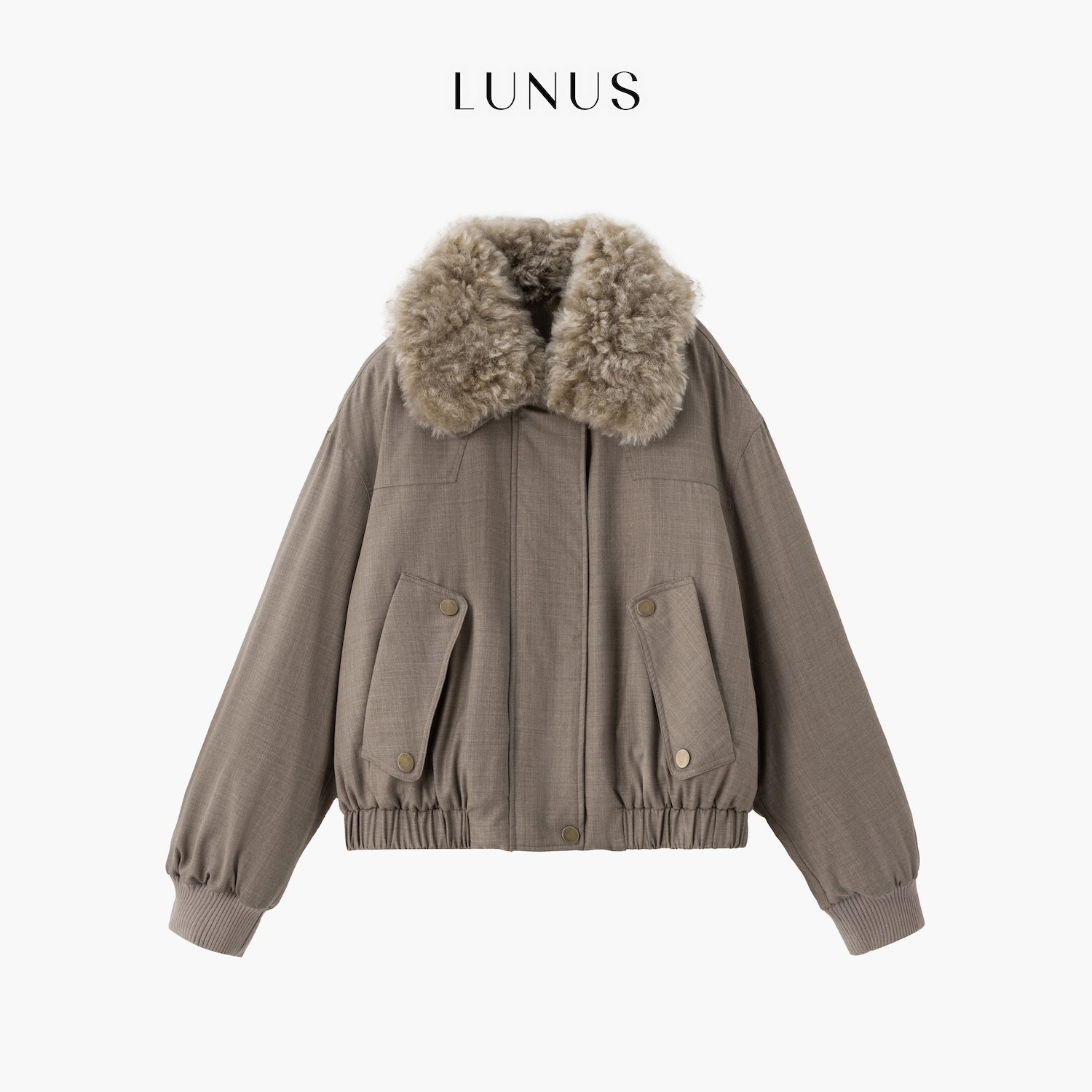 LUNUS「寒冷之都」90白鹅绒托斯卡纳羊毛领短款羊毛派克羽绒服秋冬