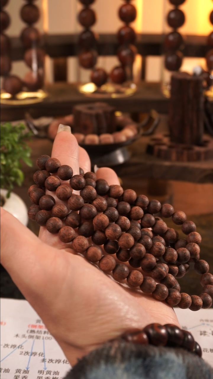 藤类A****e藤类降真香缅甸东枝料绿油超超一档0.8尺寸108颗圆珠