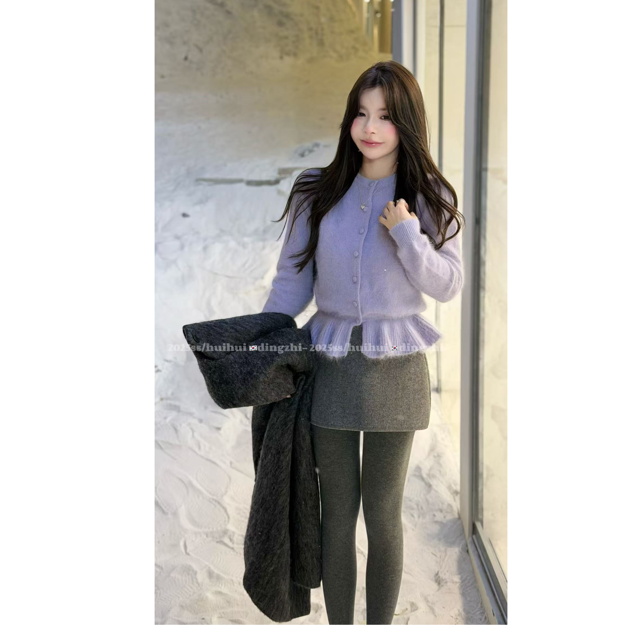 【HuiHui】东大门定制秋冬短款木耳边显瘦针织毛衣上衣（L0355）