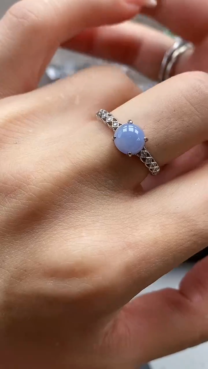 翡翠戒指银S925镶嵌6074