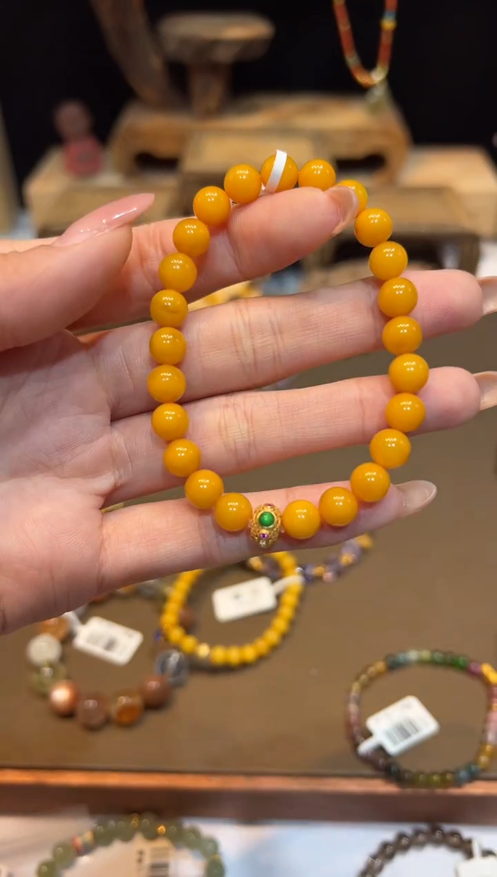 手链琥珀银S925镀金镶嵌手饰@@E7158