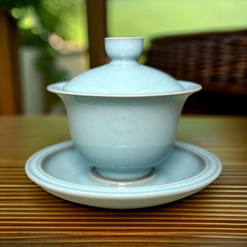 【赵琳宠粉】汝瓷新款三才玉兰盖碗约150ml原矿天青玛瑙釉汝窑茶具