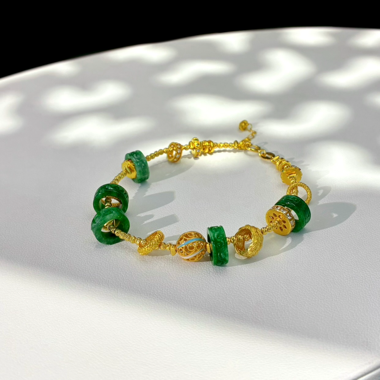 缅料翡翠 车花绣球手链 18k金 3264  多样性发一件