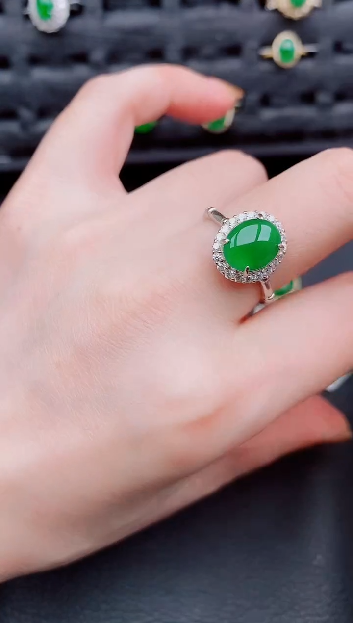 【闪购商品】翡翠戒指银S925镶嵌天然a货翡翠439