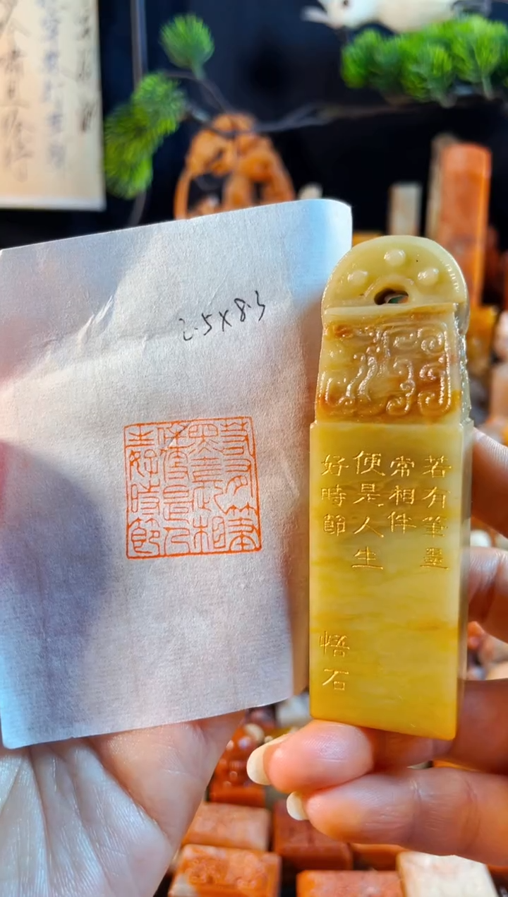 青田石印石手工篆刻《若有笔墨常相伴便是人生好时节》2.5