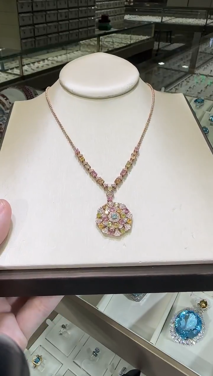 颈饰银S925镶嵌碧玺套链高级款