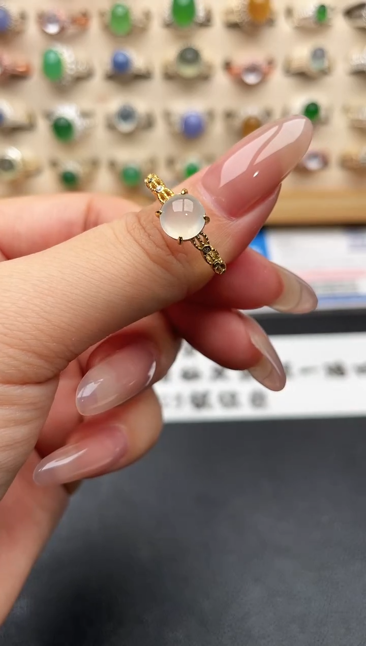 银S925镶嵌戒指翡翠一物一证一礼盒