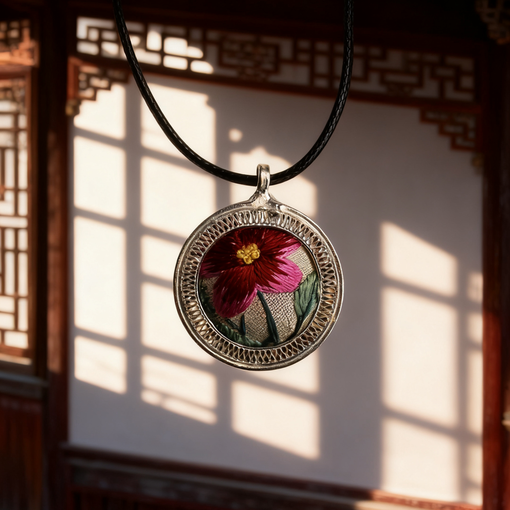 苗侗大师 银吊坠 女王饰品古典编织镶嵌锁骨链古风复古气