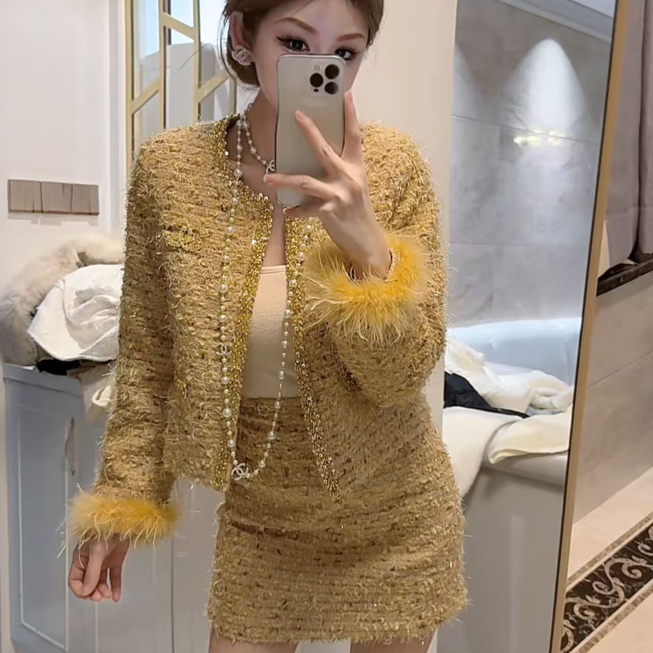 2026# 千金名媛风 金色套装2件套