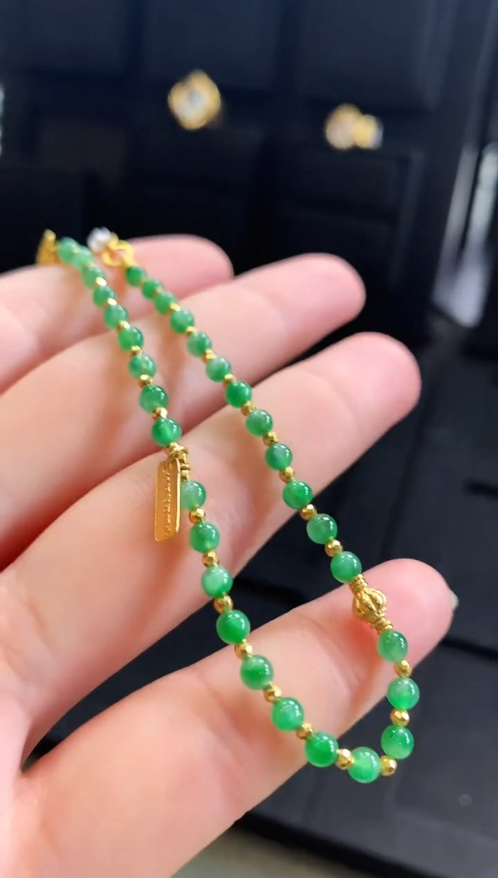 【闪购商品】翡翠手链18K金镶嵌手链