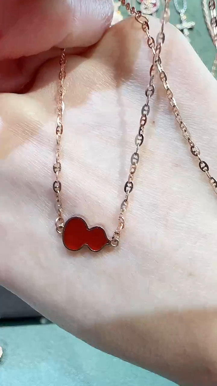 【闪购商品】玛瑙/玉髓项链18K金镶嵌18K金葫芦链条