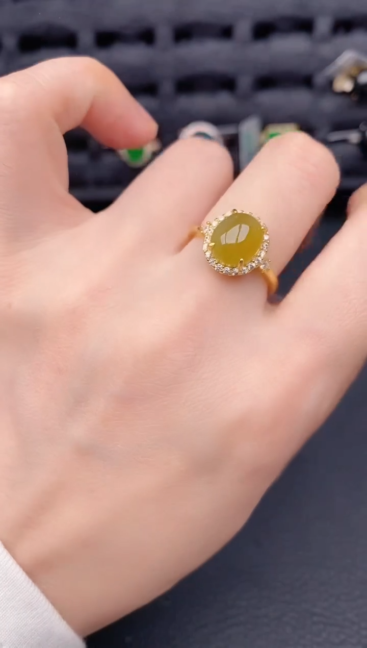 银S925镶嵌戒指翡翠天然a货翡翠413