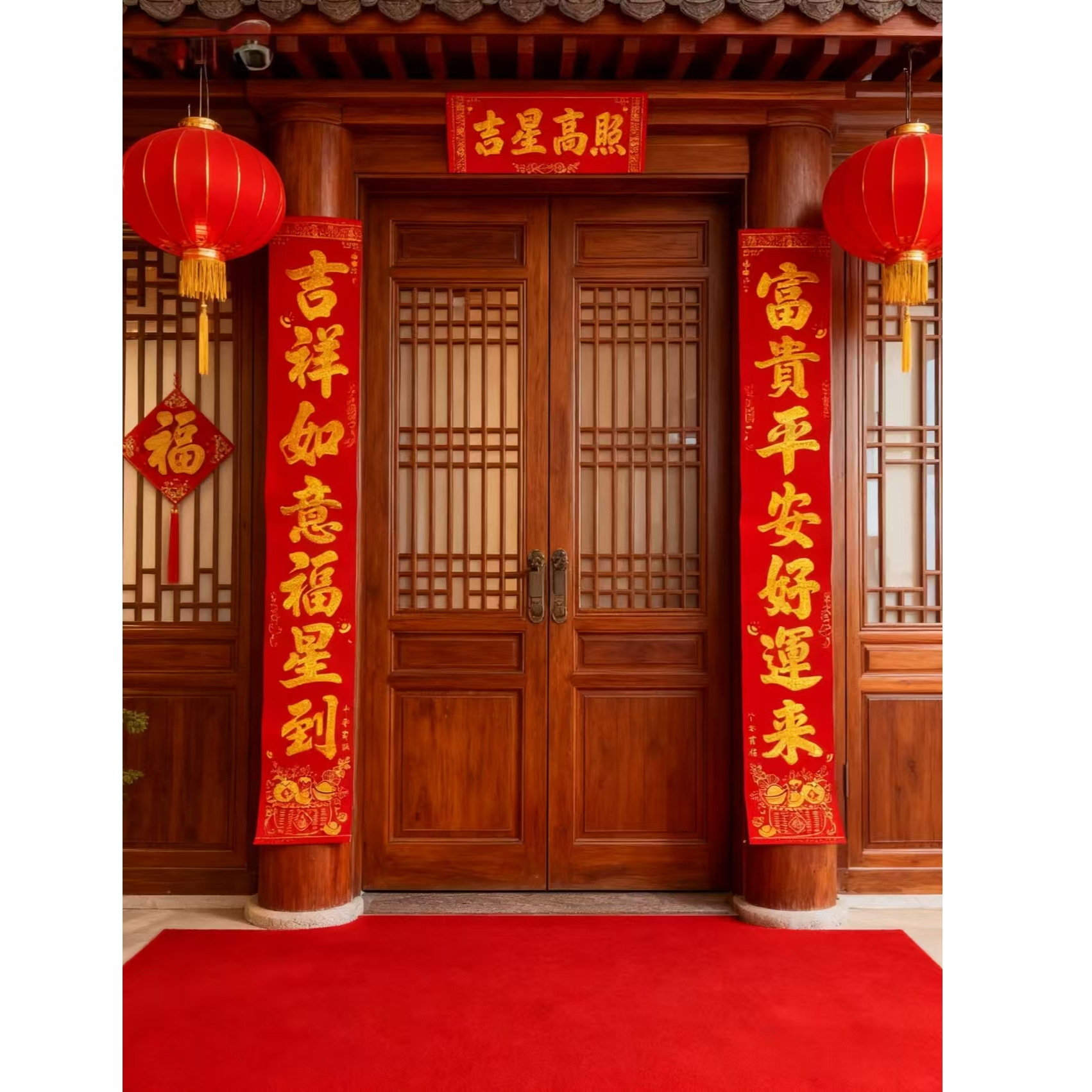 新款高档绒布马年新春春联自带背胶金字烫金浮雕大门门贴