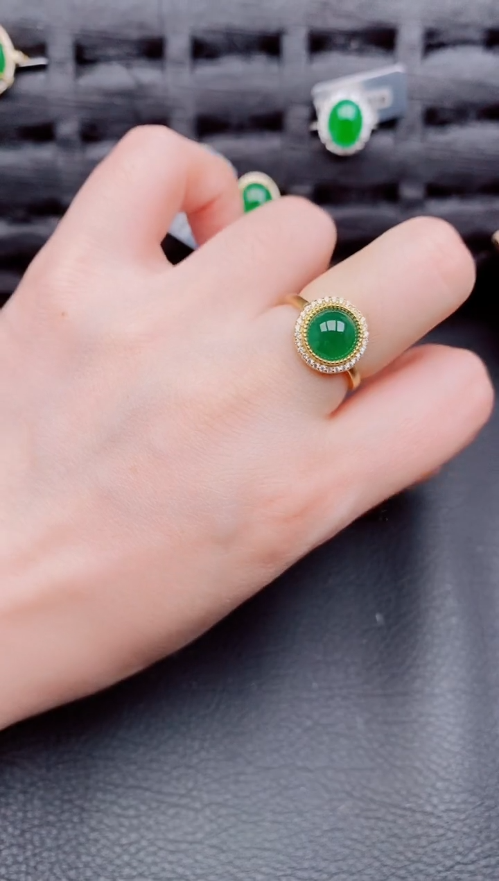 【闪购商品】翡翠戒指银S925镶嵌天然a货翡翠651