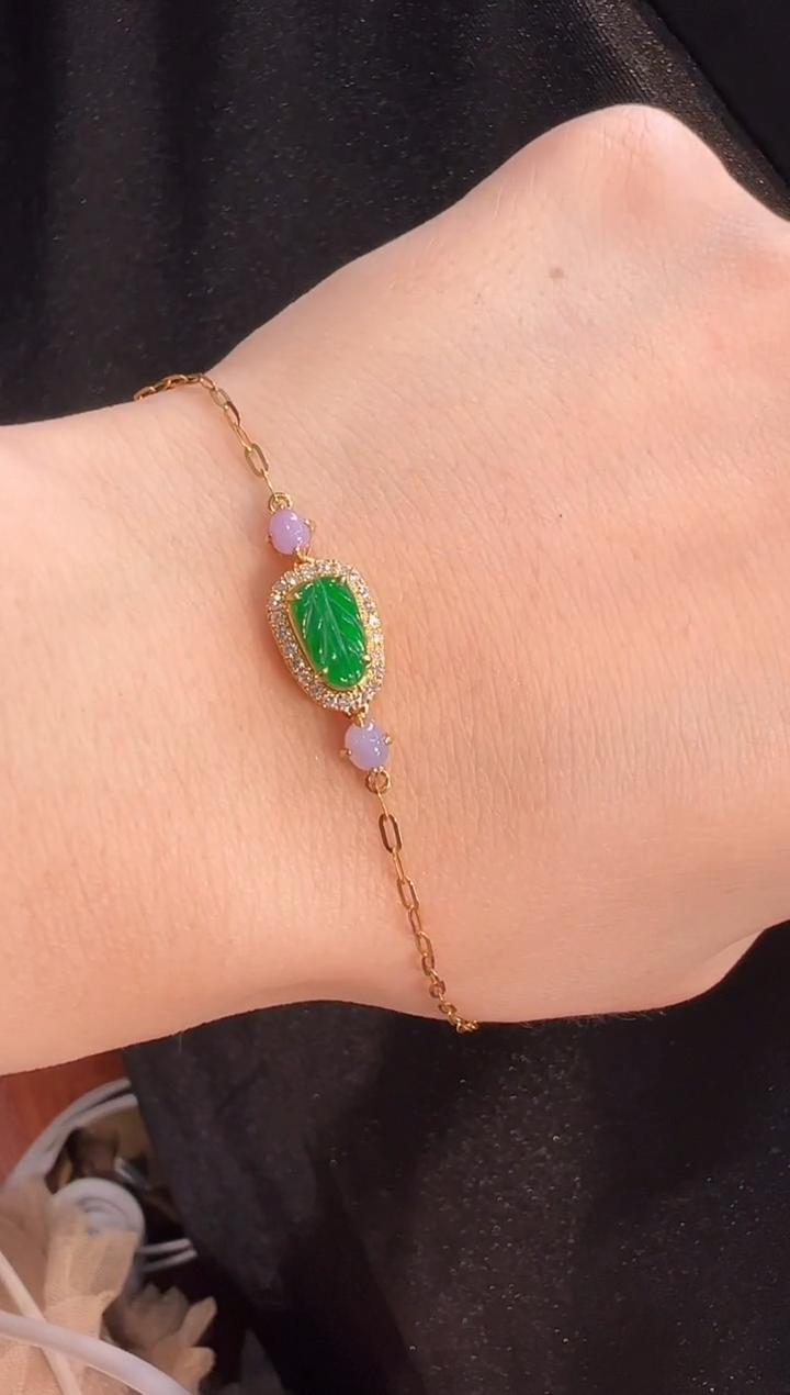 【闪购商品】翡翠手链18K金镶嵌手链