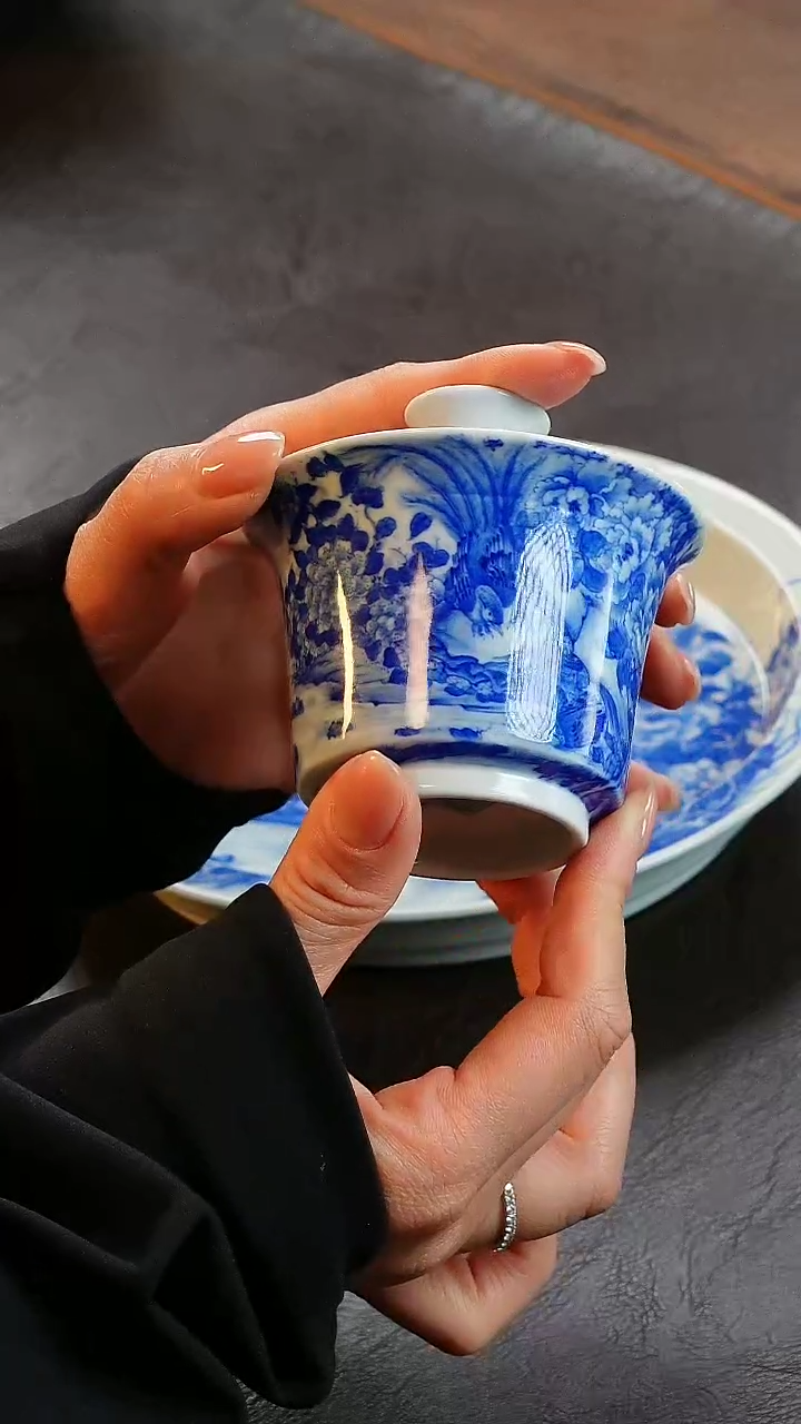 【闪购商品】青山赋花鸟盖碗陶瓷