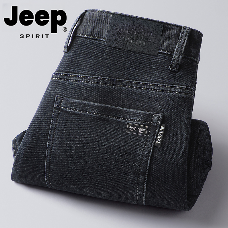 JEEPSPIRIT吉普秋冬季厚款牛仔裤男款宽松直筒商务百搭长裤男裤子