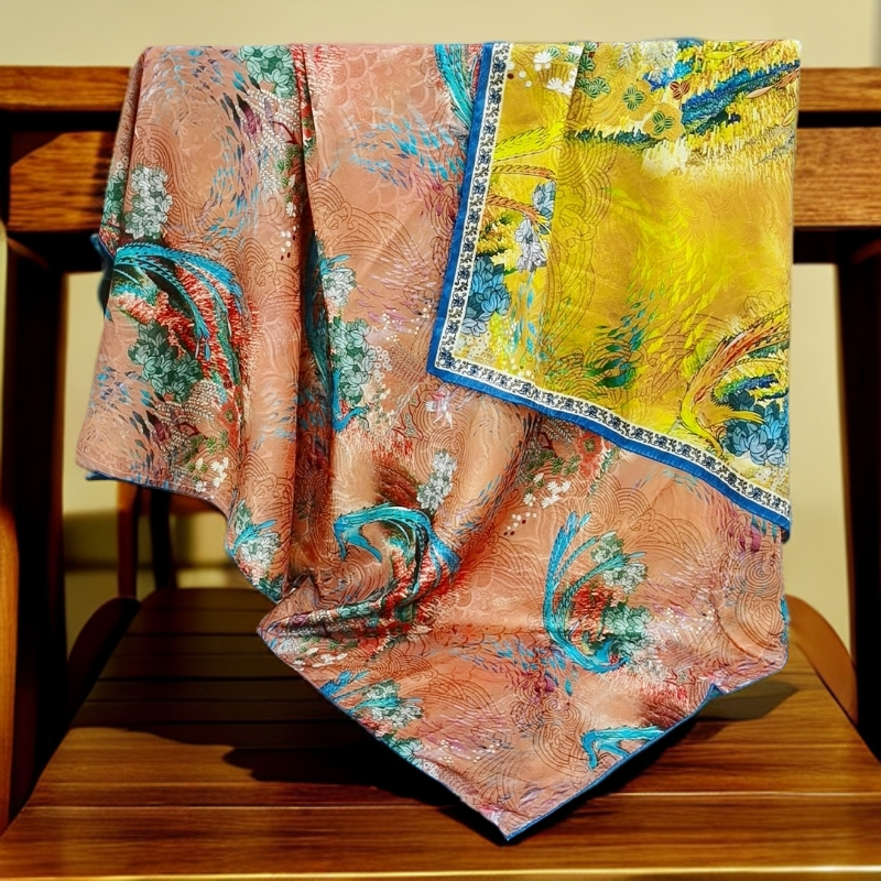 上海故事C05捡漏双面双色140cm云间瑞凤方巾香云老料贵气长辈礼物