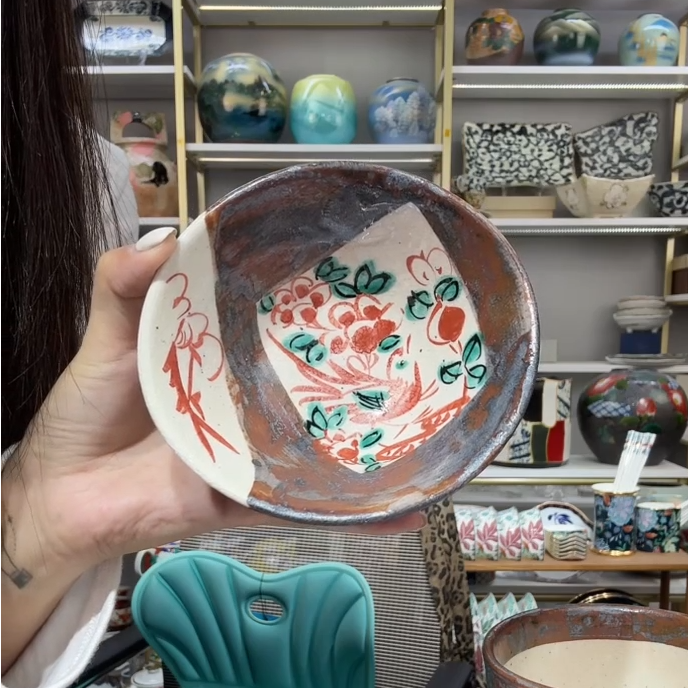 【单支】日本进口中恒连次鼠志野赤彩椭圆钵14cm×12cm