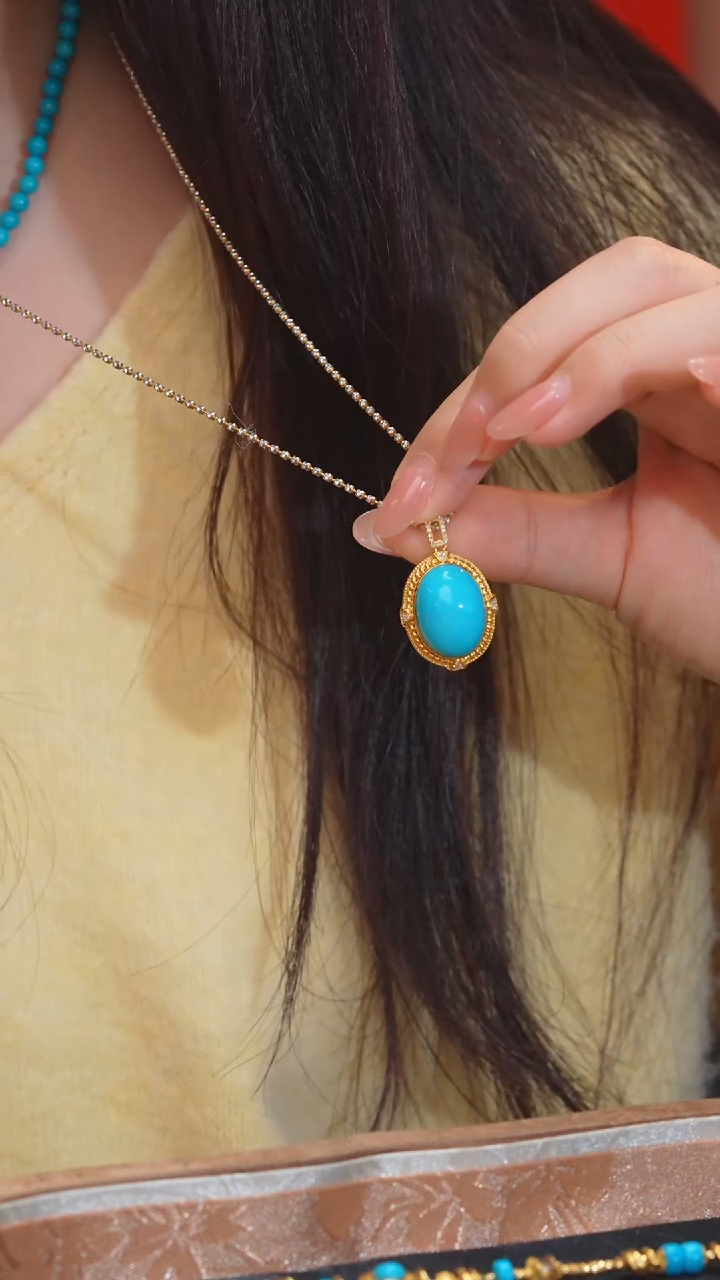 【闪购商品】绿松石吊坠不含链18K金镶嵌美松@@W7071