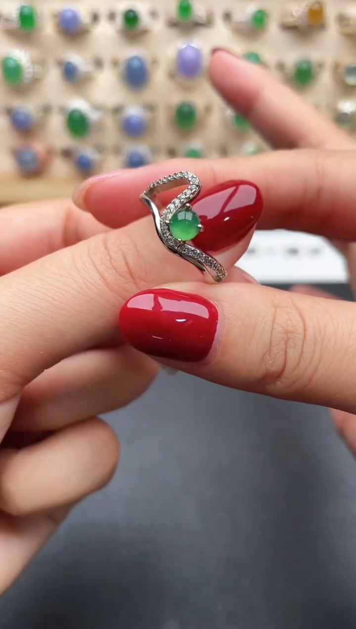 银S925镶嵌戒指翡翠一物一证一礼盒