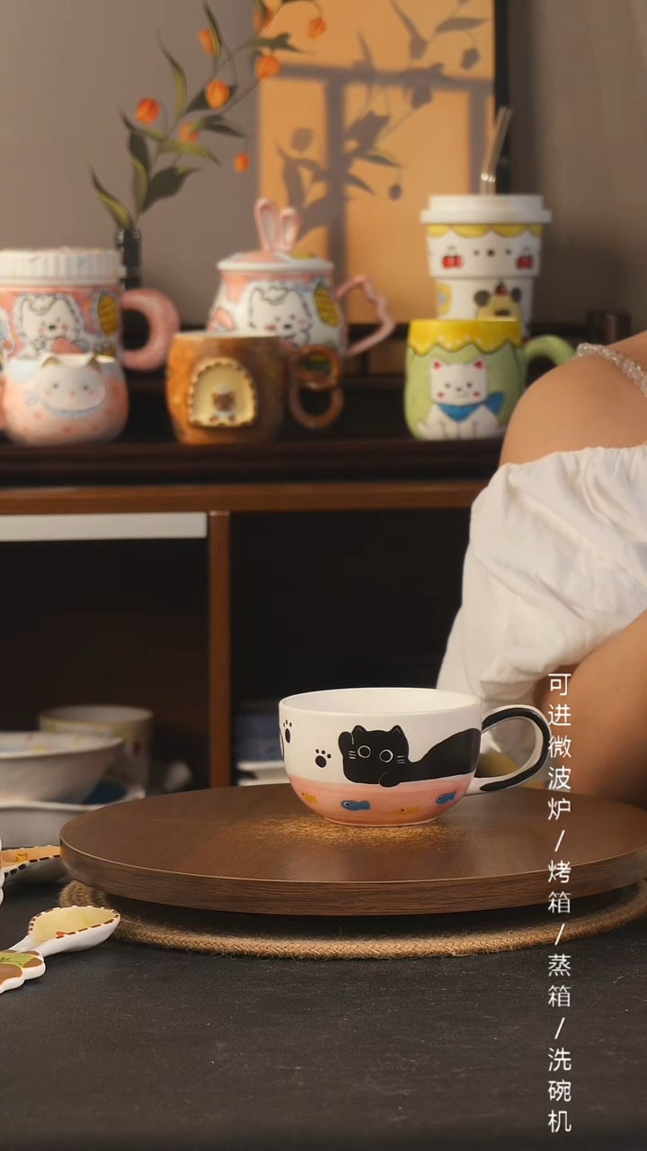 杯子景德镇高温釉下彩纯手绘创意瓷  