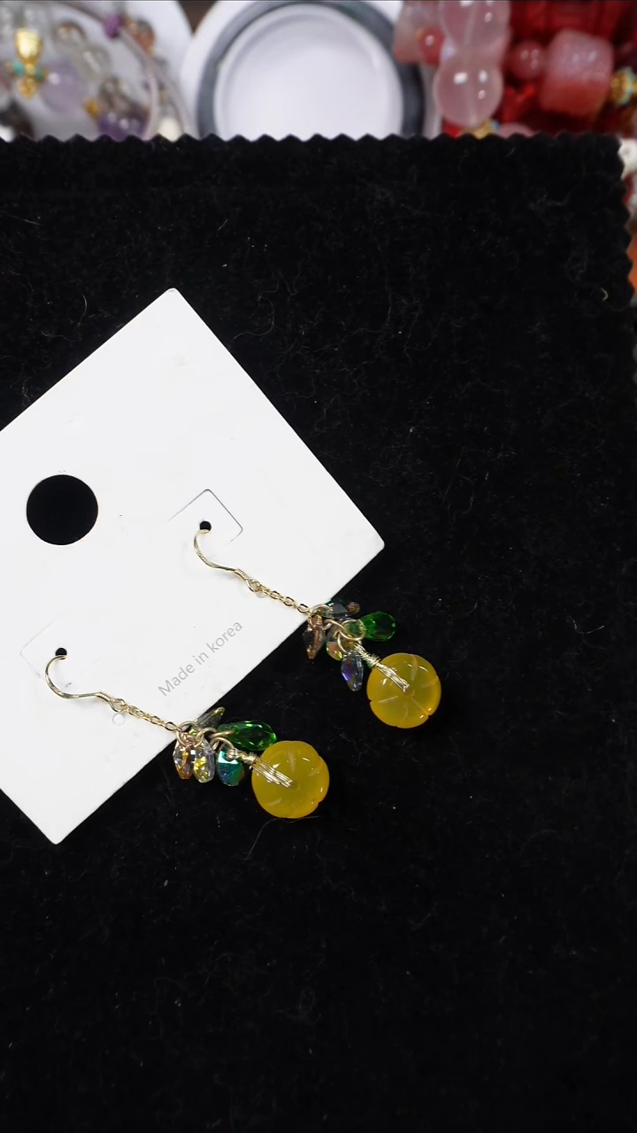 银S925镶嵌耳环玛瑙/玉髓黄玛瑙福瓜耳环