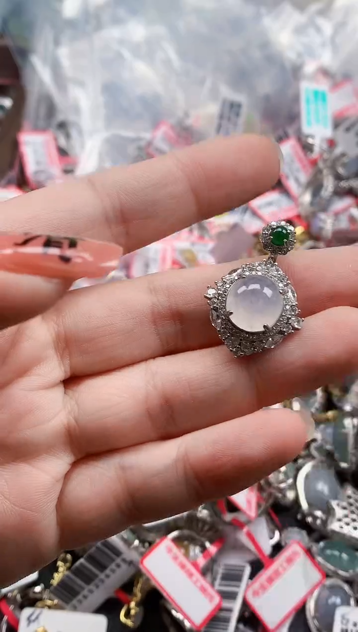 银S925镶嵌戒指翡翠天然A货缅甸翡翠