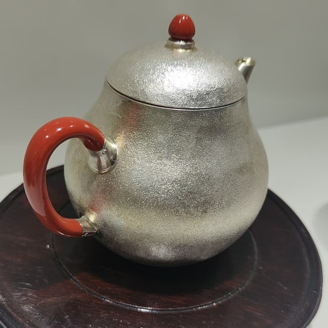 足银银制品 梨形大漆足银小壶纯手工泡壶