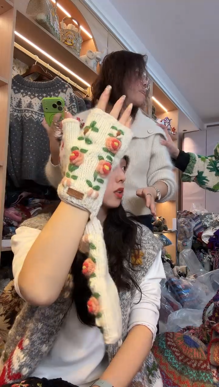 羊毛百羊毛提花半包手套