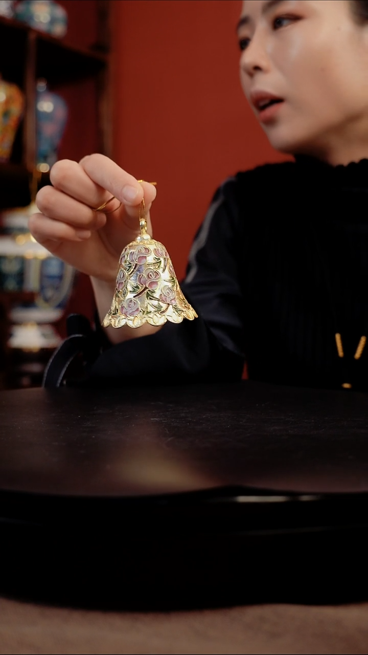 玫瑰纹饰花边铃 圣诞氛围挂件 非遗珐琅手工艺