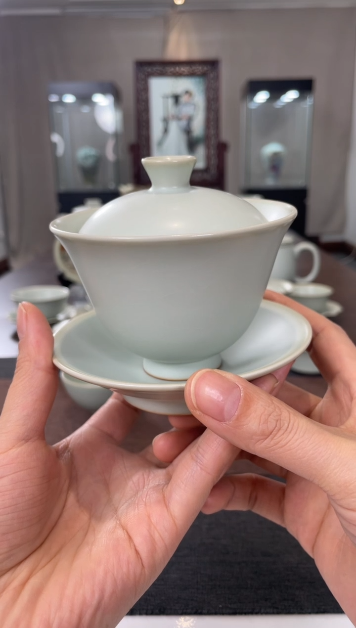 【闪购商品】杯子天青鸡心三才盖碗 容量180cc