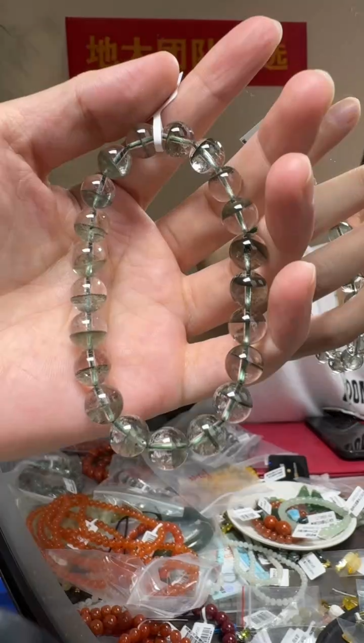 未镶嵌手链水晶约9.5mm绿幽灵圆珠单圈手串