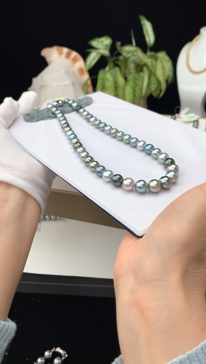 【闪购商品】海水珍珠颈饰银S925镶嵌海水大溪地珍珠项链8-10mm