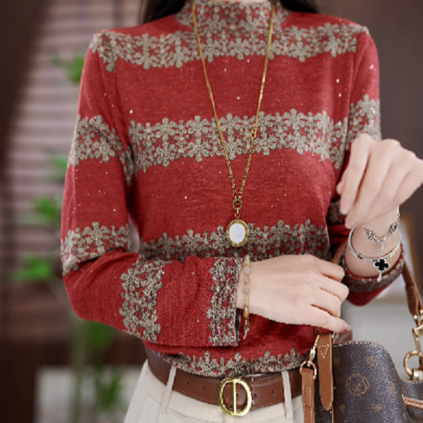 Y323款时尚百搭气质宽松减龄加绒半高领长袖上衣-悠悠