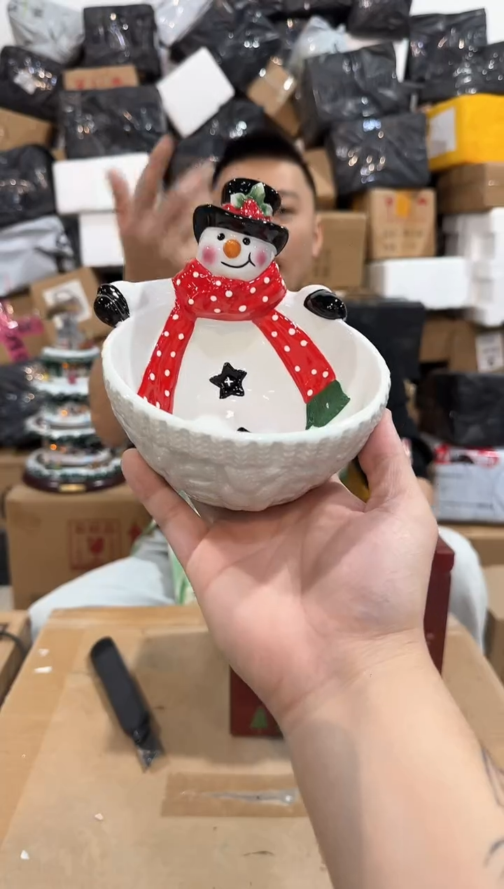瓷片原盒雪人碗  