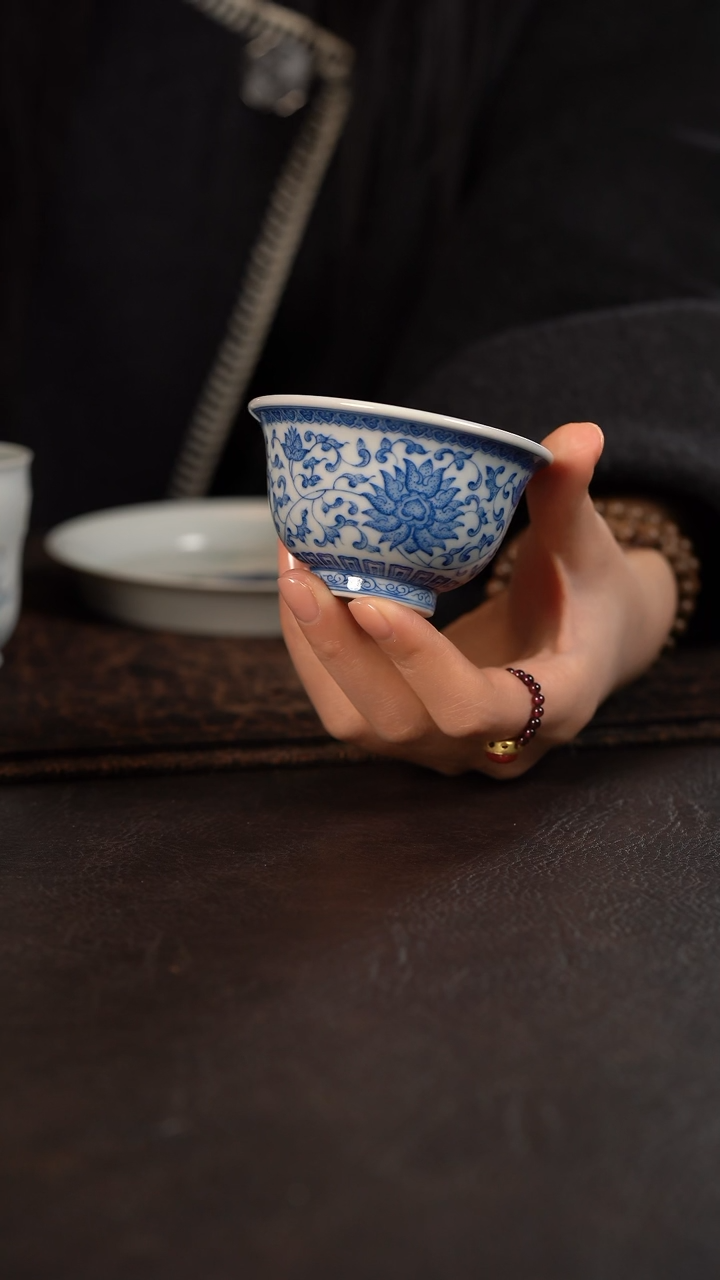 【闪购商品】杯聚澜堂点工缠枝莲大压手杯