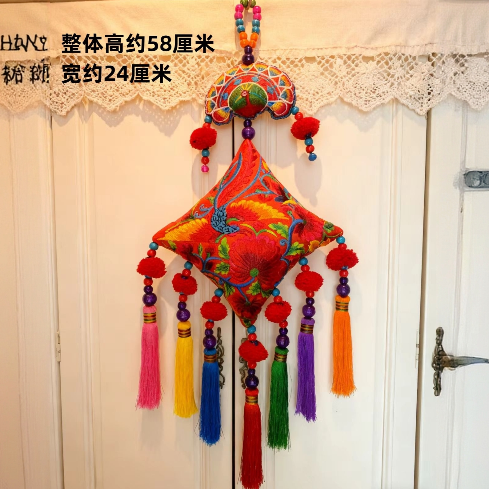 小号红色中国云南传统刺绣健康长寿富贵满堂菊花凤凰绣花布艺挂件