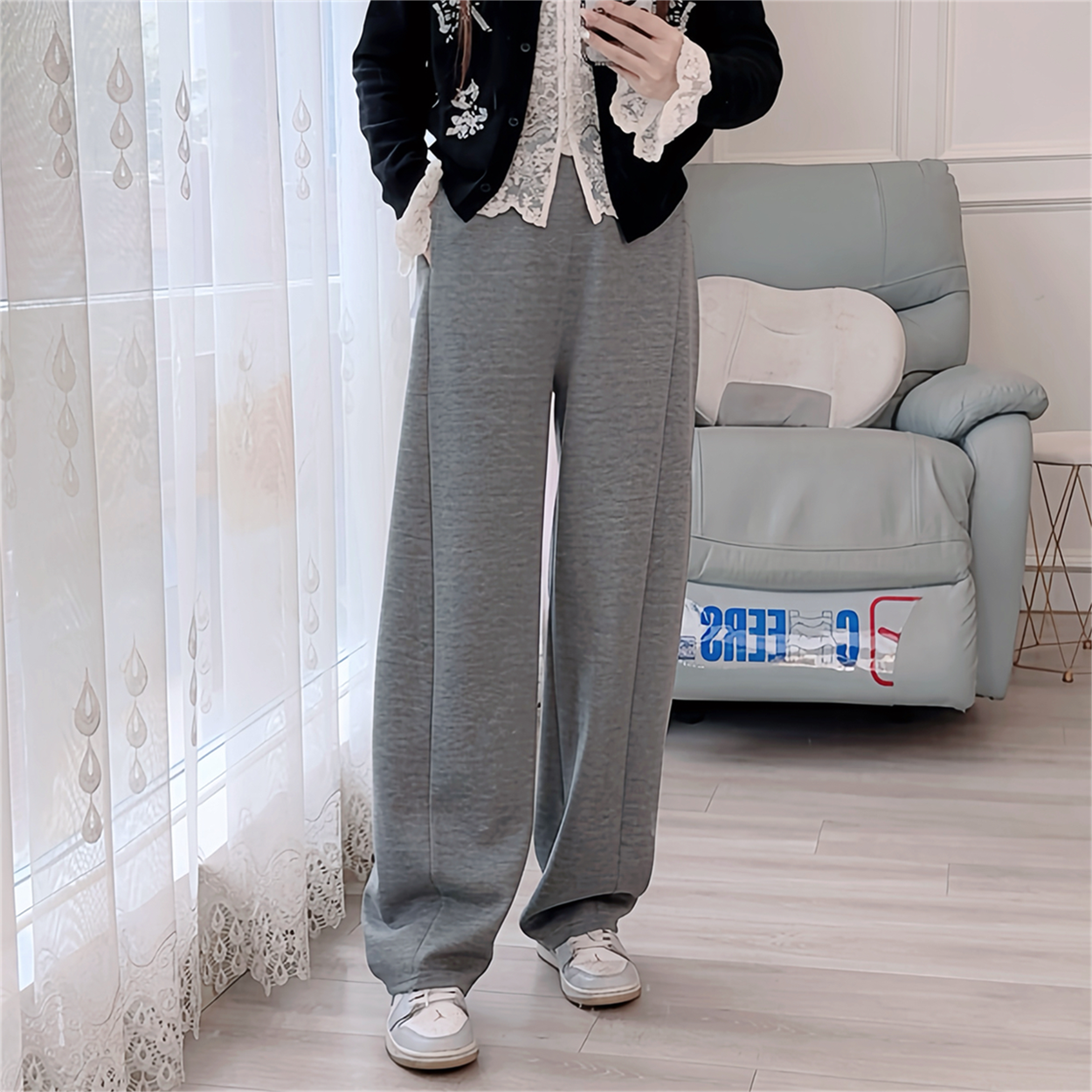 5173现货秋冬长裤显瘦女装弯刀裤休闲高腰口袋松紧腰窄版阔腿裤子