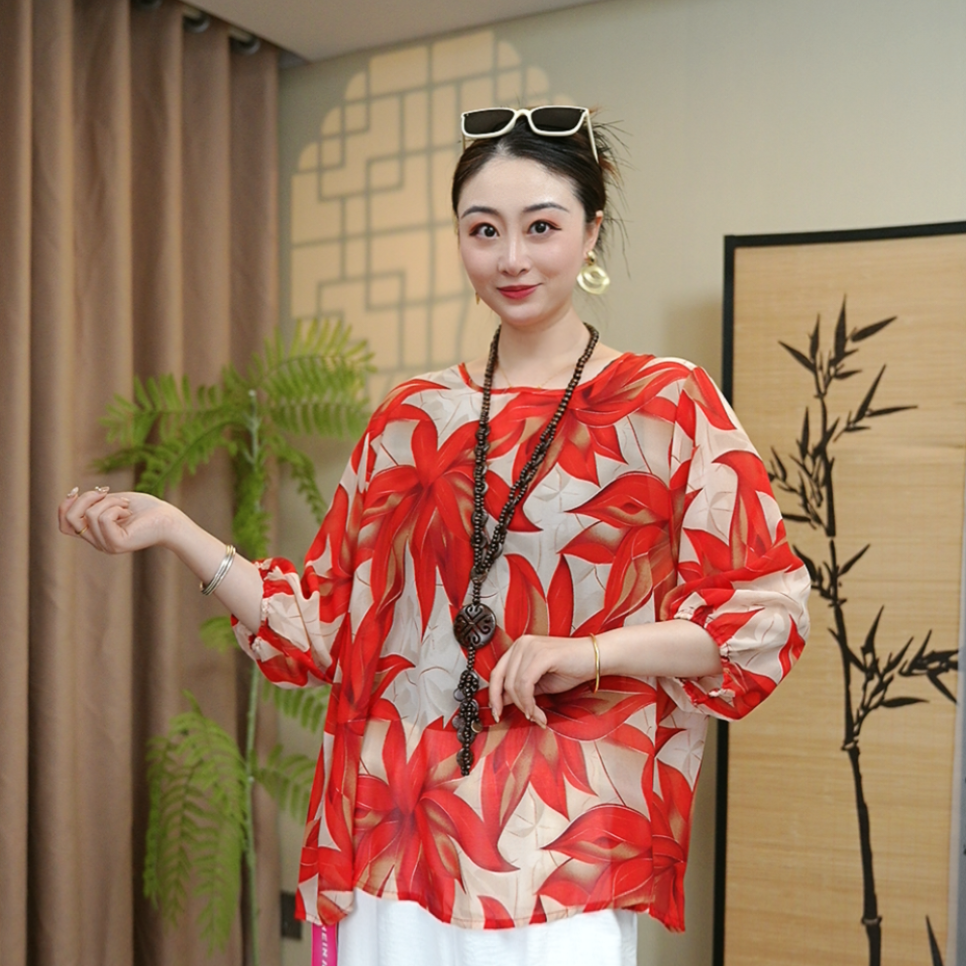 144/时尚百搭气质休闲夏季宽松设计师圆领印花套头女上衣