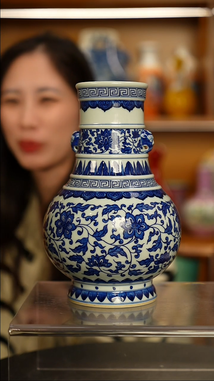 仿清瓷用****1青花双耳扶手瓶一对