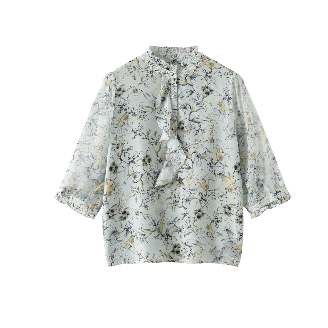 涵玖玥【桑蚕丝】新款水波纹飘带细腻感上衣M-02-322