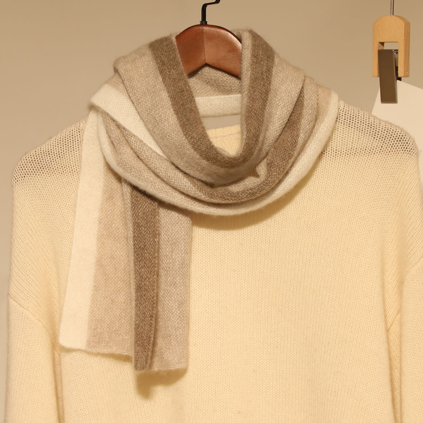 山羊绒双面新款针织高级感拼色165*25长巾丝巾围巾披肩外搭保暖