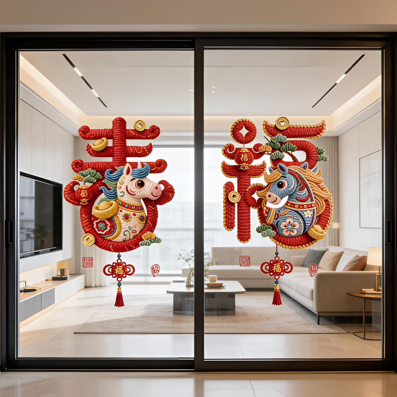 【到手2张】春福2026新年春节玻璃贴窗花静电贴福字家用装饰