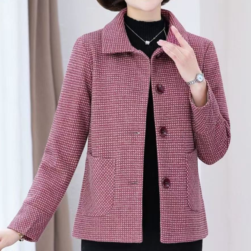 2089-千鸟格加绒保暖中老年妈妈装休闲百搭外套