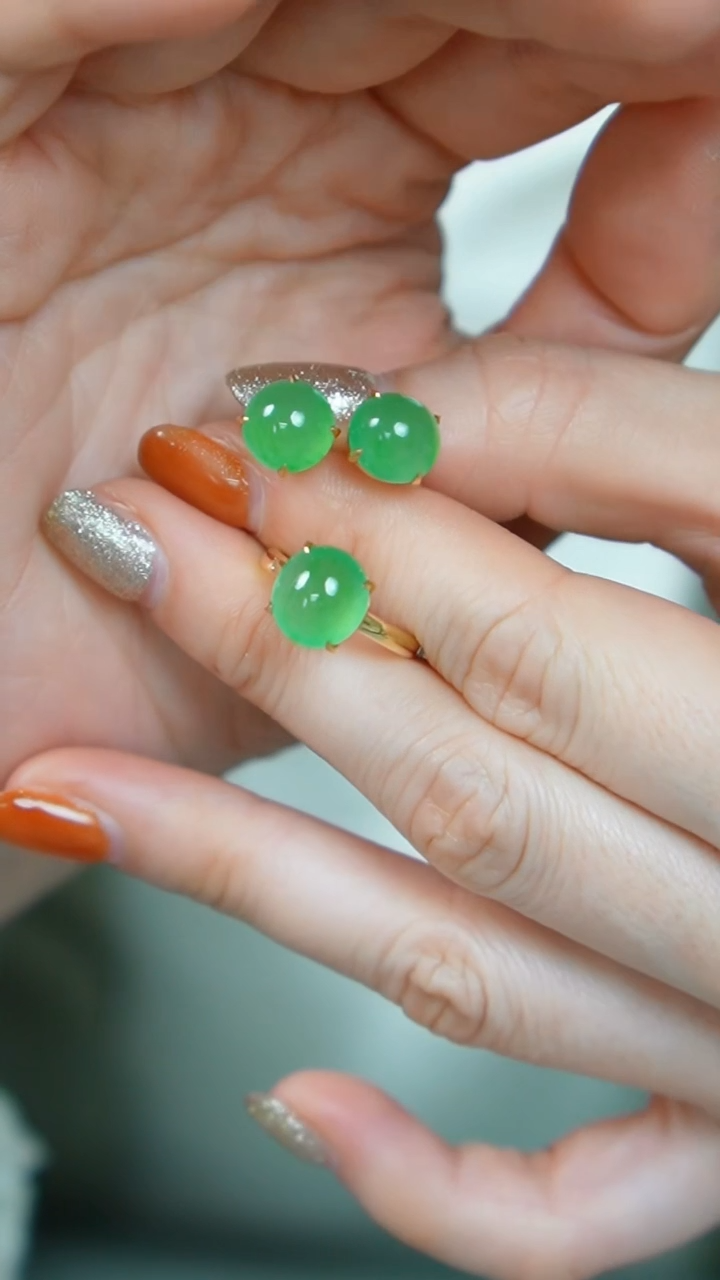 【闪购商品】翡翠耳饰18K金镶嵌62号-三件套/姿/3