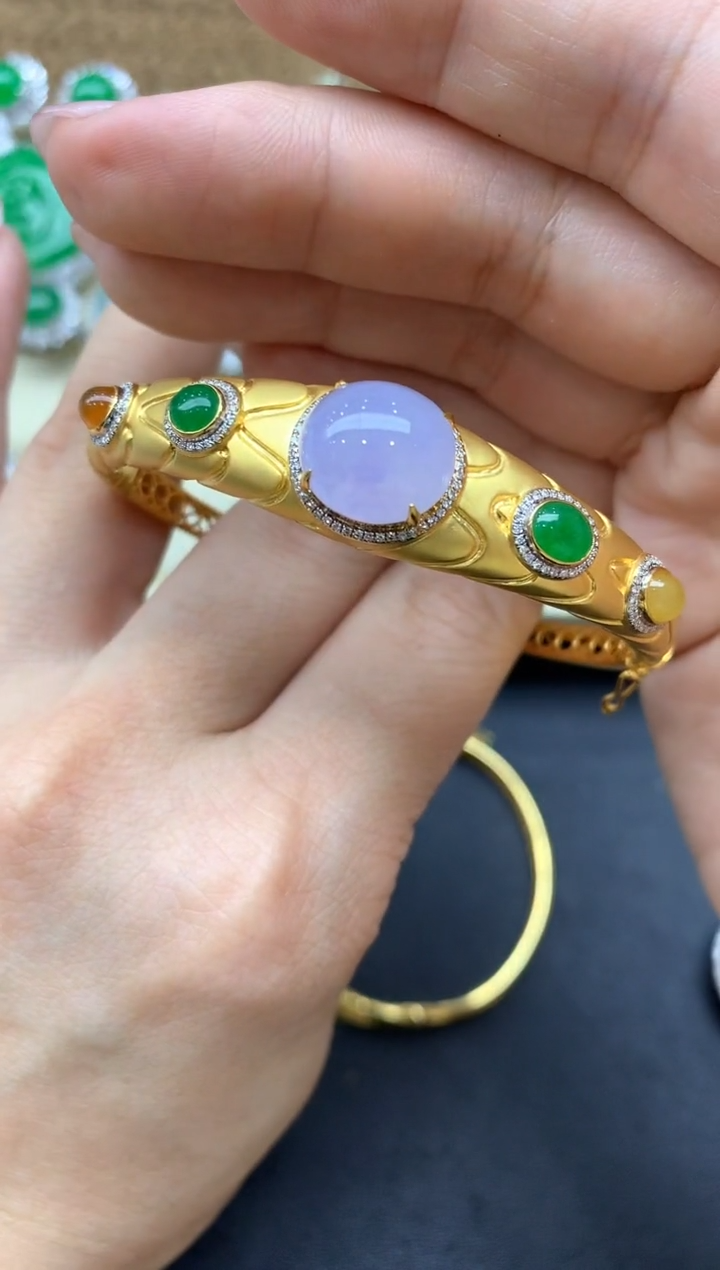 【闪购商品】翡翠手镯18K金镶嵌447-中国好珍宝