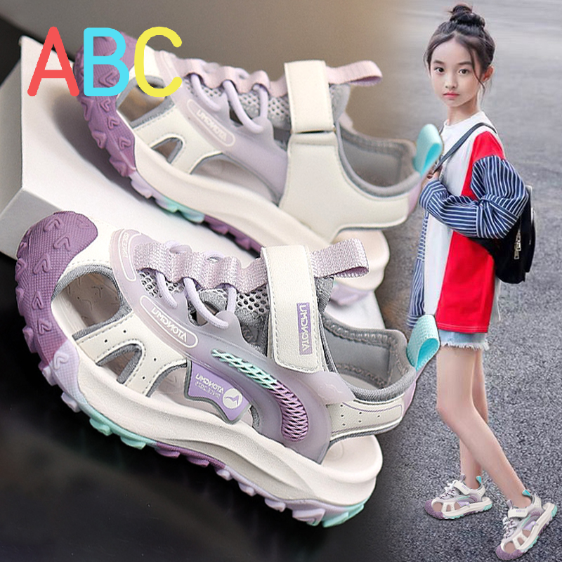 ABC女童凉鞋2025新款夏季儿童公主软底运动凉拖大童网面沙滩鞋子